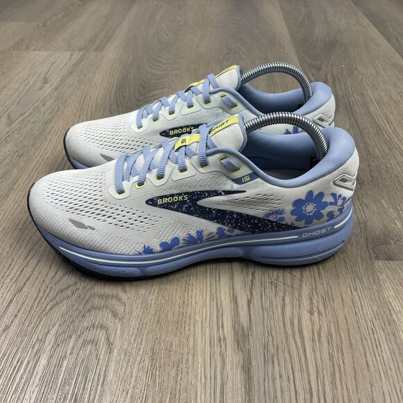 Brooks Ghost 15 Shoes Womens Size 10 White Blue Floral Running Sneakers - Picture 3 of 16
